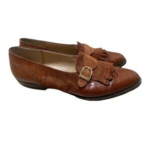 Salvatore Ferragamo Women's Wingtip Kiltie Loafers Brown Suede Leather 6 B